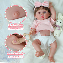 SCOM Reborn Lucy 18-inch vinyl body offers a soft, safe touch.