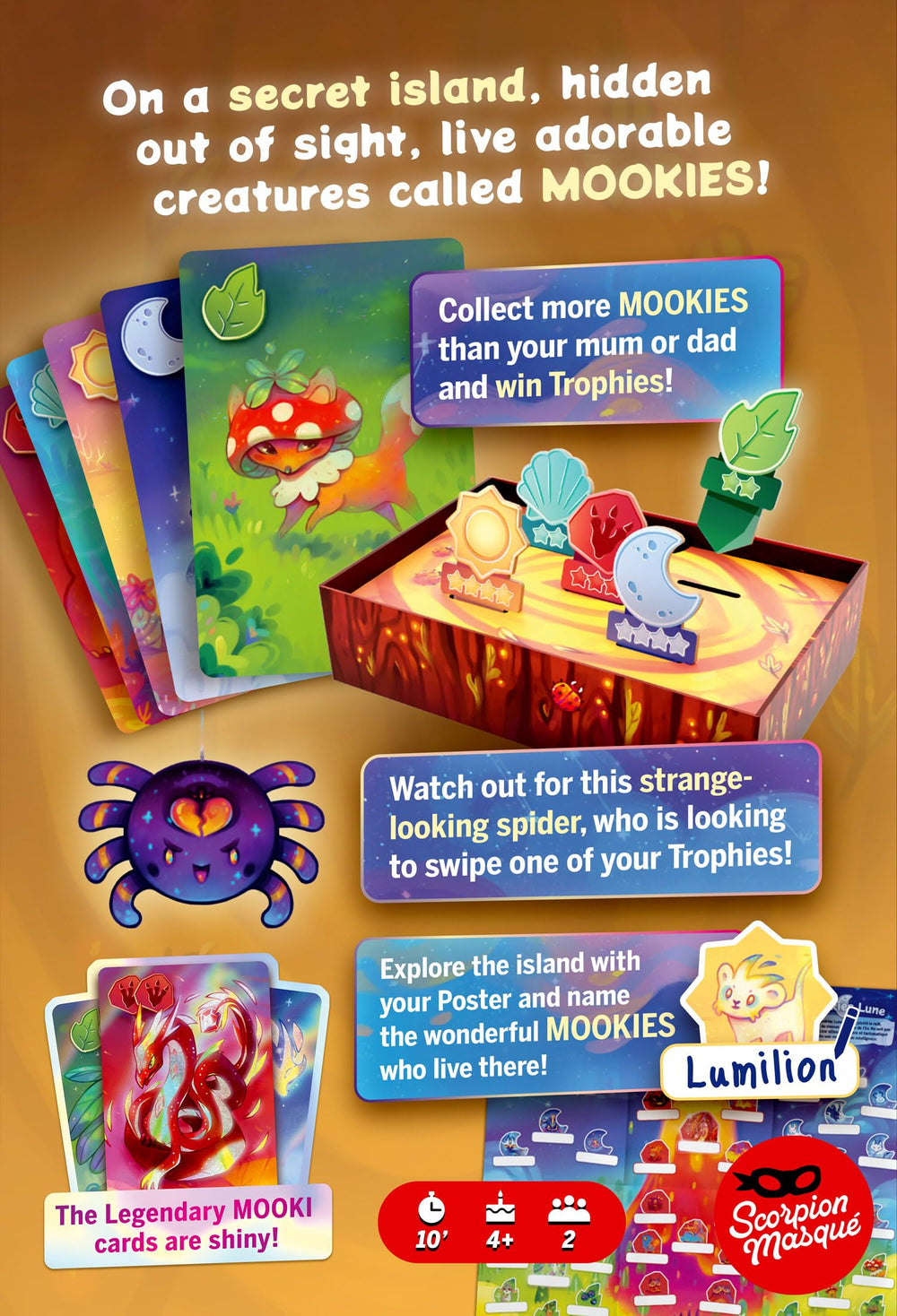 Scorpion Masqué Mooki Island trophies highlight rewards during play.