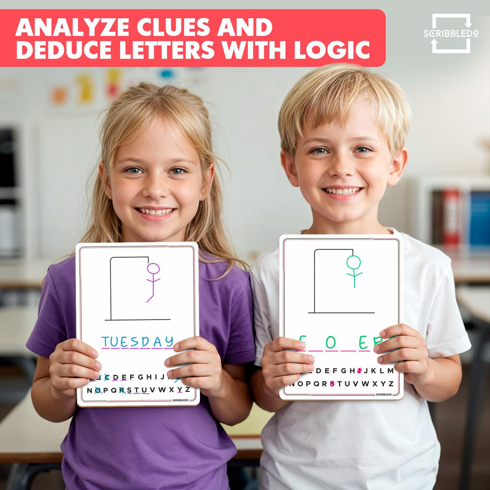 Scribbledo Hangman double-sided layout boosts creativity and interactive classroom activities.