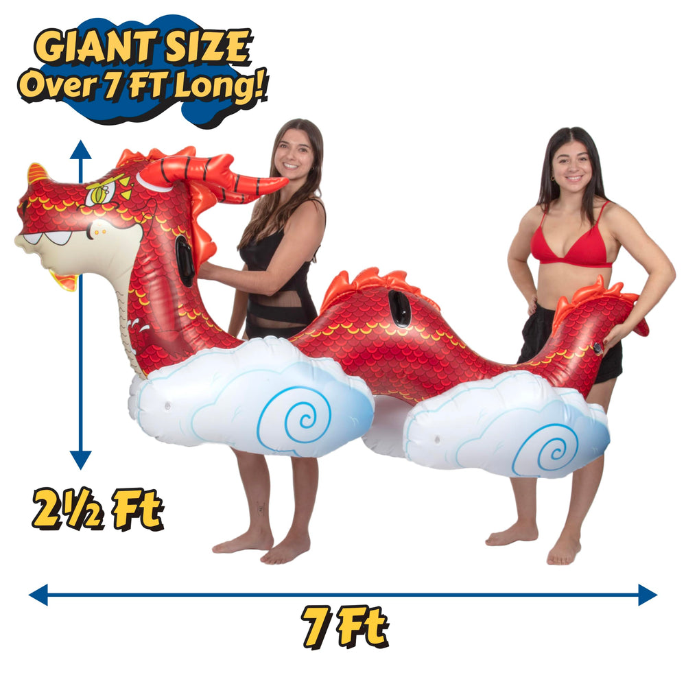 SCS Direct Giant Dragon pool float with two-seat design.