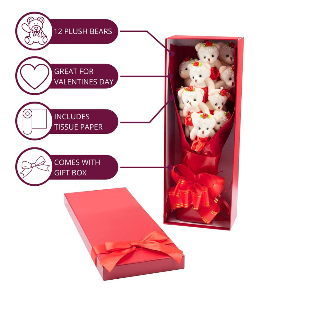 SCS Direct red tutu bears in a gift box with bow, ready to give.