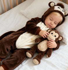Seawhisper monkey costume worn as full body onesie for cozy dress up