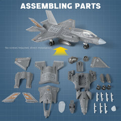 SEBUNAS F-22 Raptor model kit assembly parts emphasize safe, tool-free building.