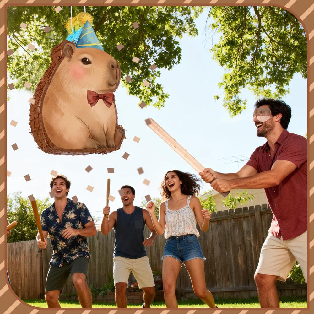 Seematn capybara pinata bundle stick and confetti for a fun reveal.