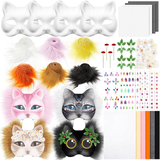 Seenelling 31 Pcs DIY Therian Mask Kit blank cat mask white for creative customization