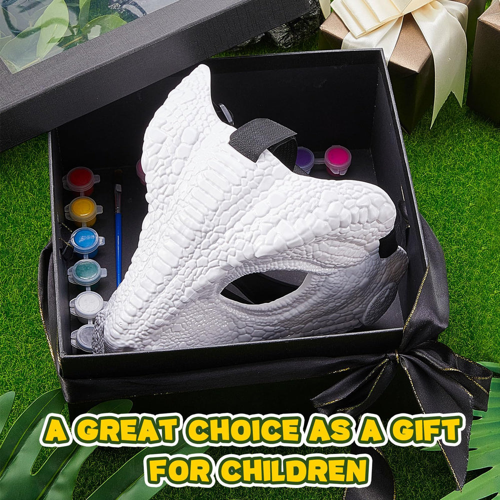 Seenelling unpainted blank mask invites kids to design their own dinosaur.