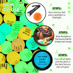 Seenelling glow-in-the-dark bouncy ball glows after light exposure for fun.