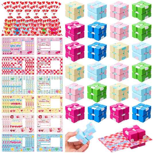 Seenelling infinity cube in six colors promotes tactile fun and creative play.