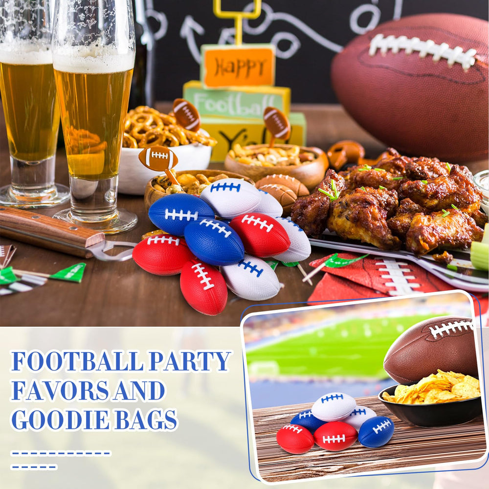 Close-up of palm-sized foam footballs ideal for Independence Day celebrations.