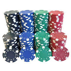 SEETOOOGAMES blue four-color poker chip close-up for durable casino night play