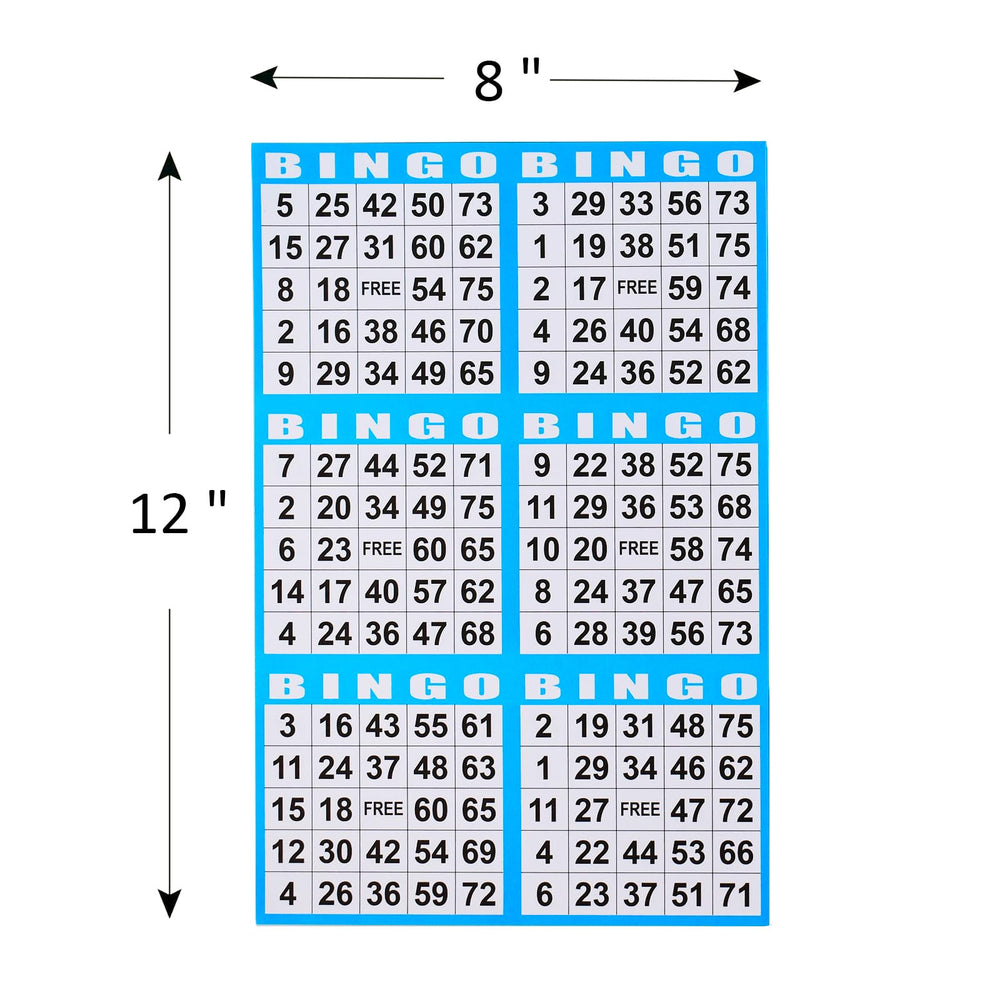 SEETOOOGAMES bingo cards measure 8x12 inches for easy readability