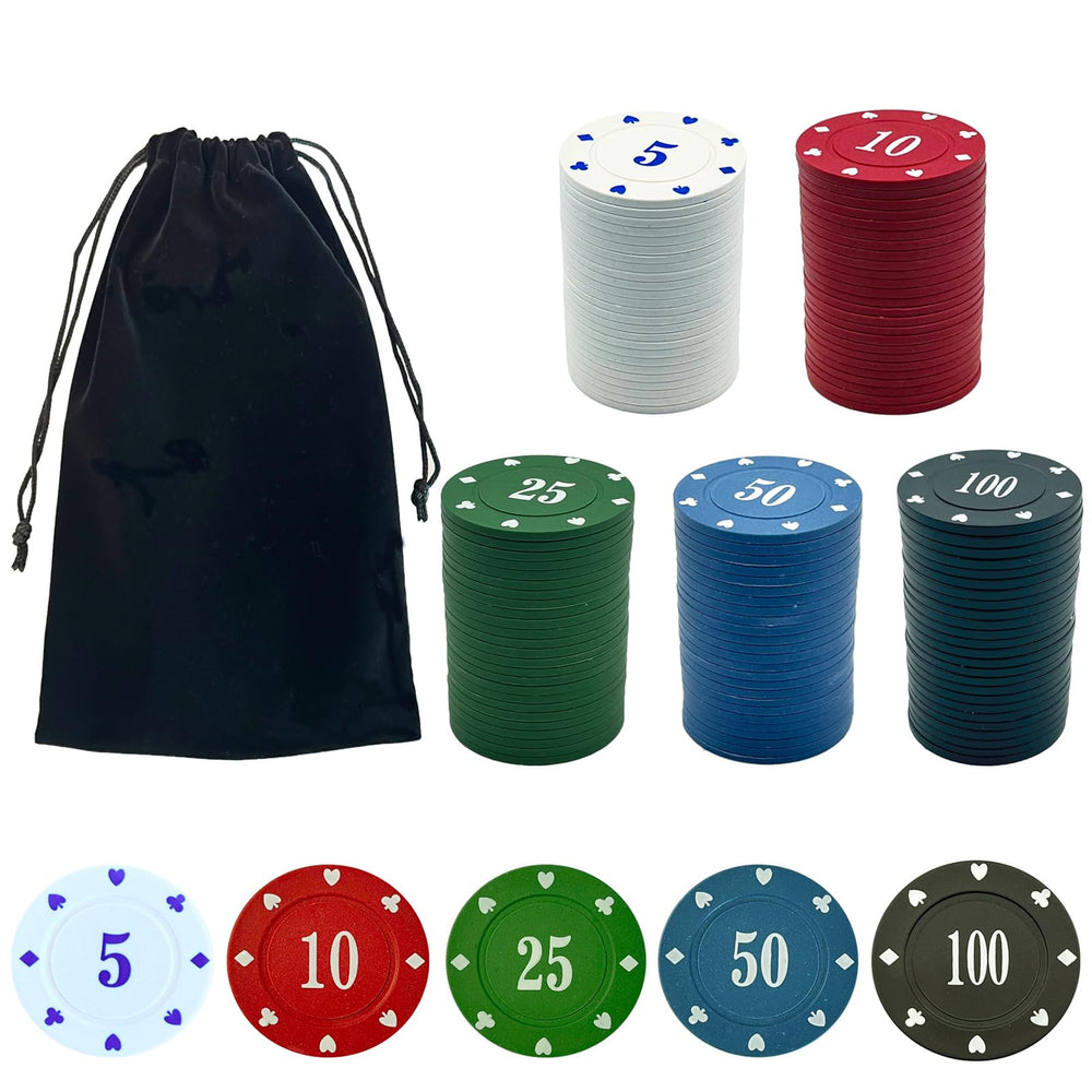 SEETOOOGAMES poker chips with denominations arranged for easy betting during a game night