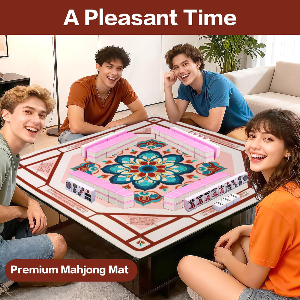 Seeuagn mahjong mat with non-slip rubber backing on table