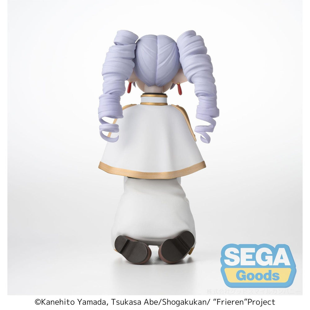 SEGA Frieren face closeup perching figure emphasizes high-quality paint for collectible displays.