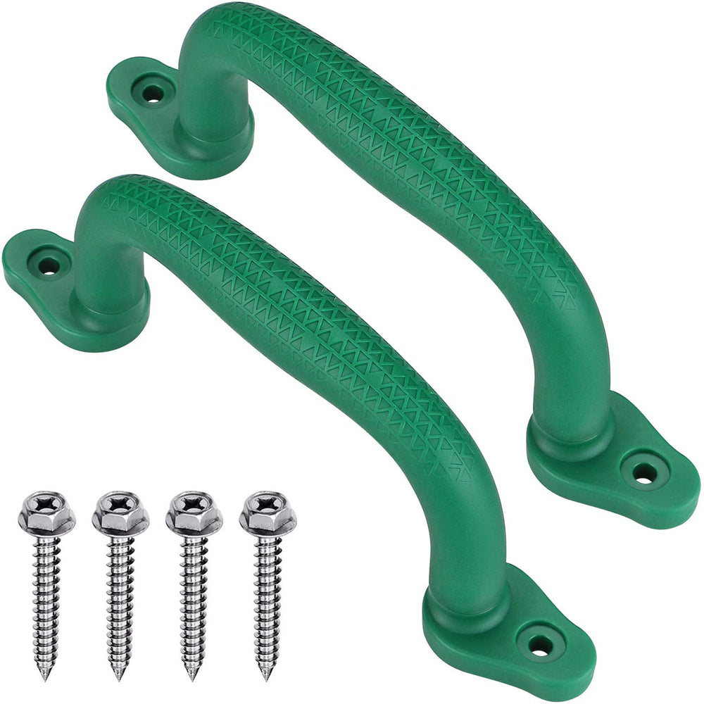 SELEWARE green playground safety handle closeup showing non slip texture for secure grip.