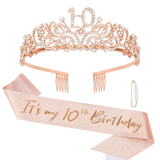 Semato Rose Gold 10th Crown close-up with rhinestones for party-ready sparkle