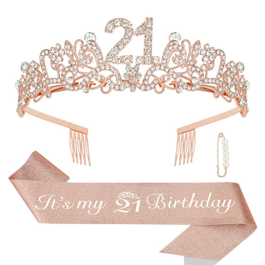 Semato rose gold 21st crown with rhinestones enhances photos and celebrations