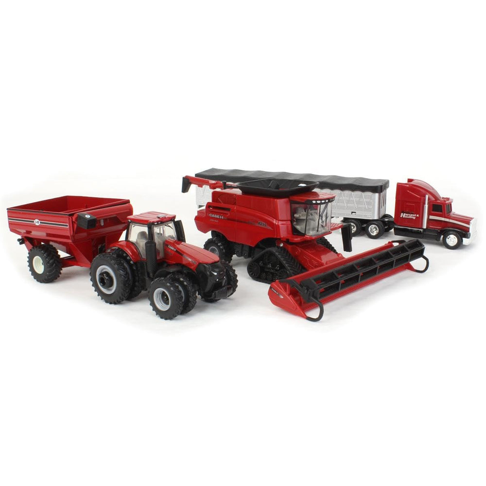 Semi tractor with grain trailer provides diorama-ready realism.
