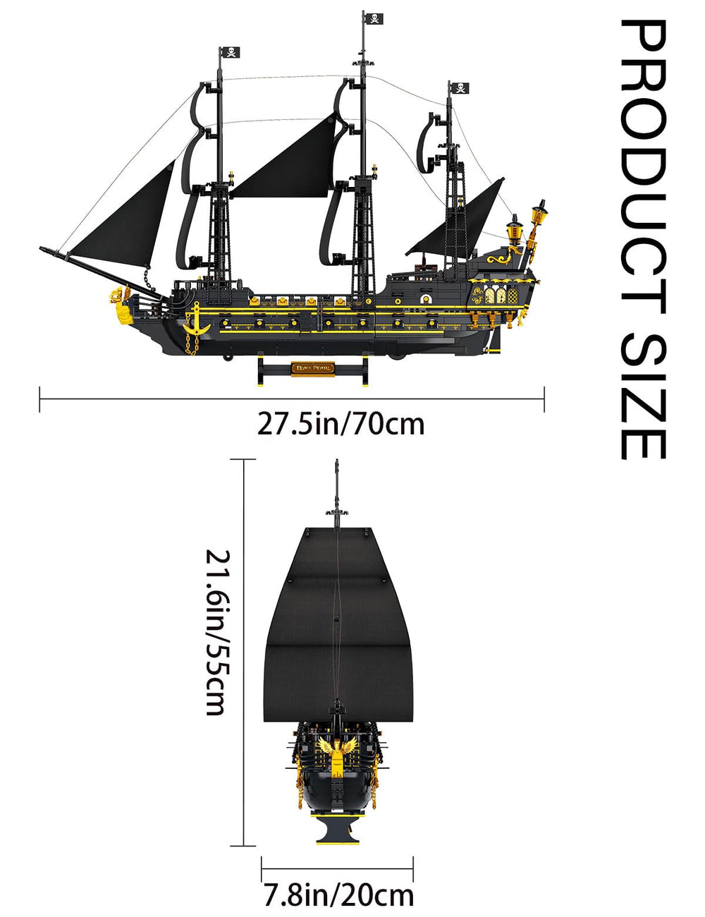 SEMKY Black Devil Pirate Ship display-ready for home shelves or desks.