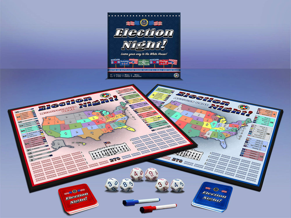 Election Night PlaySmart Dice helps recall multiplication facts during game rounds.