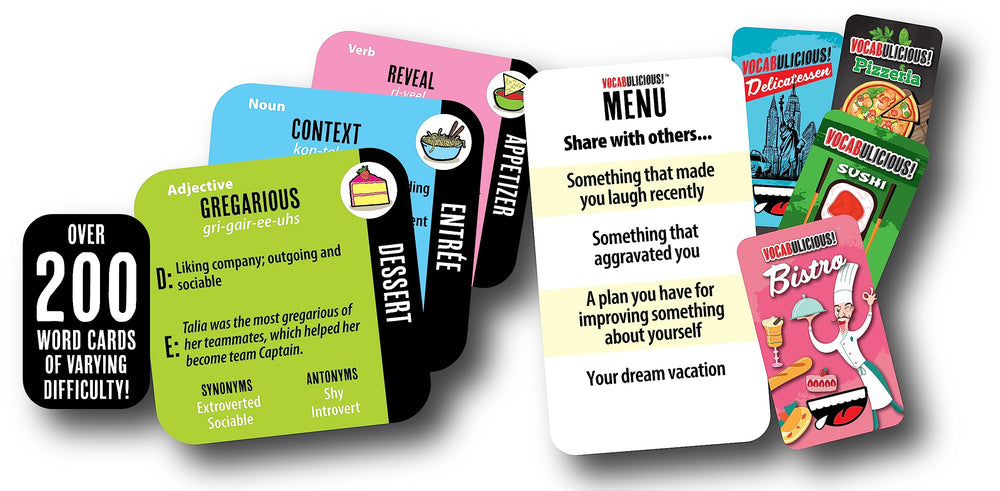 VOCABULICIOUS dessert cards offer advanced language weaving opportunities.