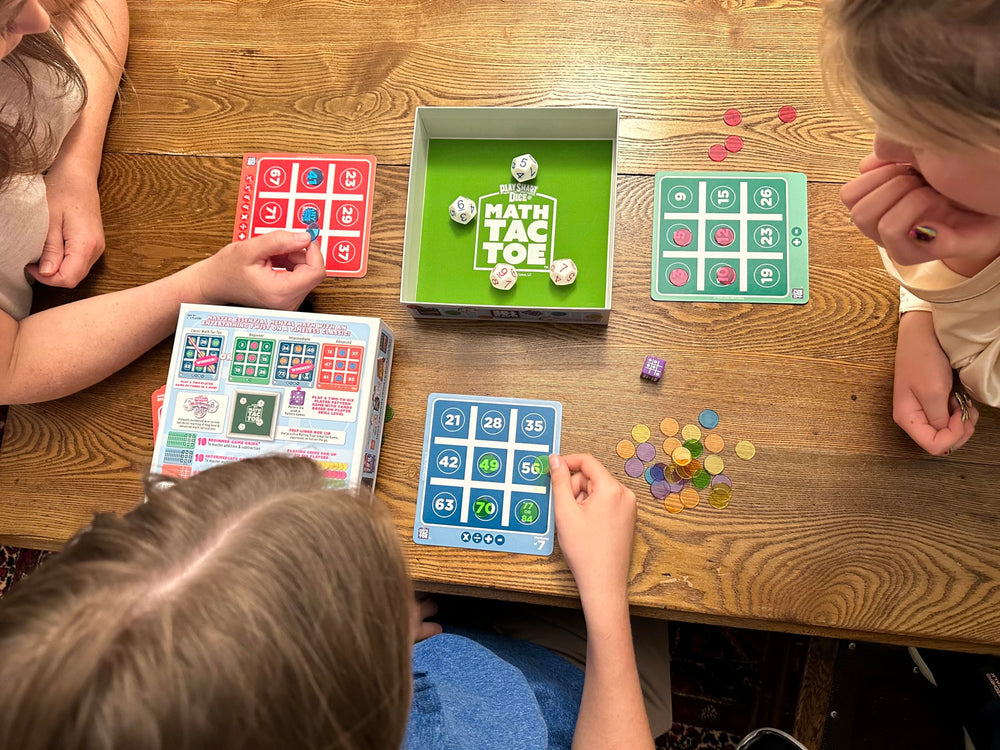 Semper PlaySmart Dice-Math-Tac-Toe components ready for family learning.