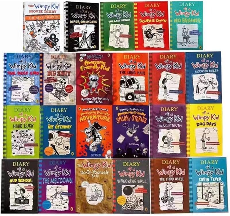 semyuin Diary of a Wimpy Kid 1-24 box set spine lineup enhances visual order on shelves.