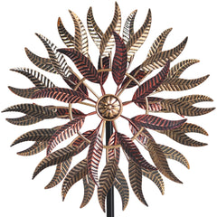 Senflame wind spinner front view shows bold metal design for yard charm.