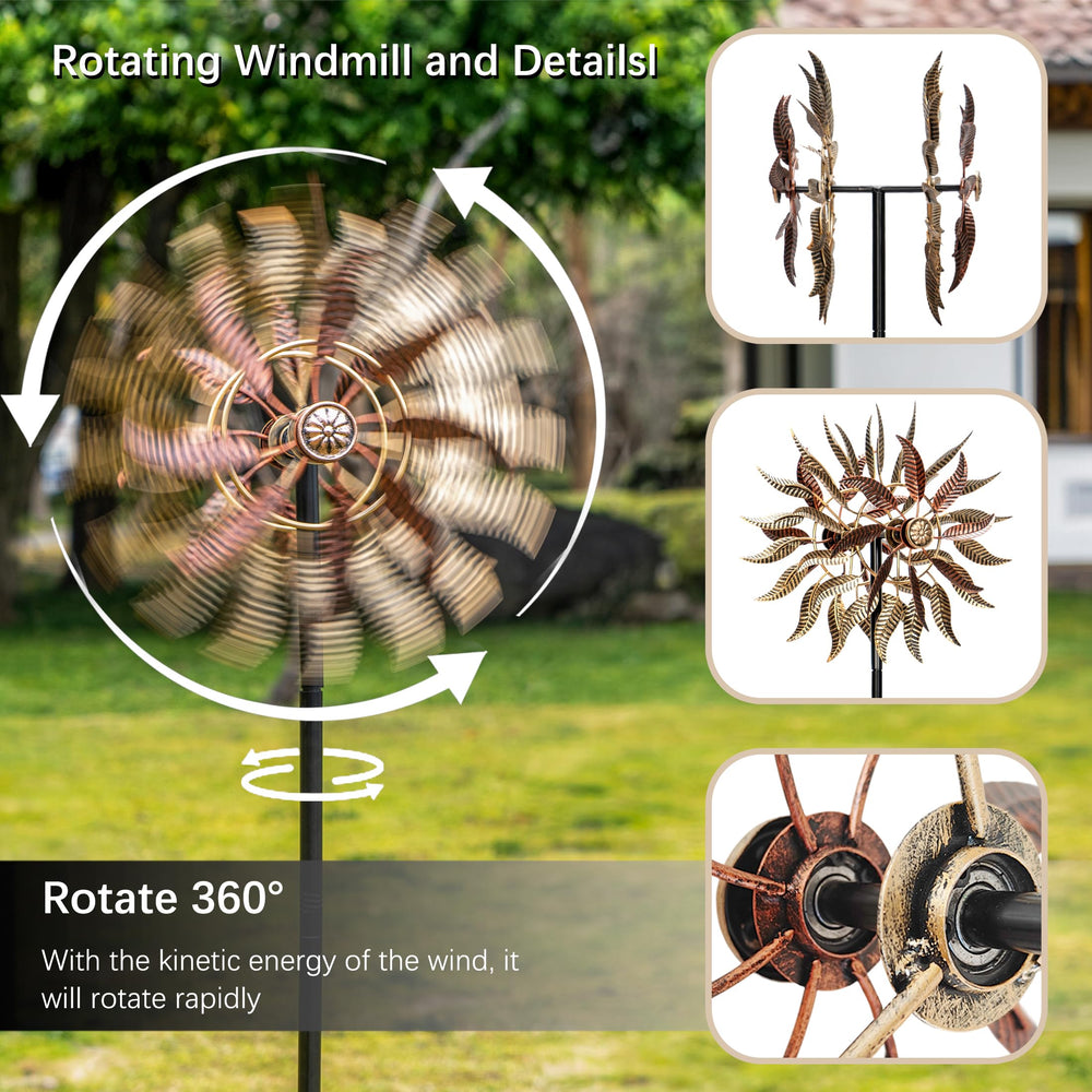 Senflame wind spinner side view highlights durable finish for outdoor reliability.