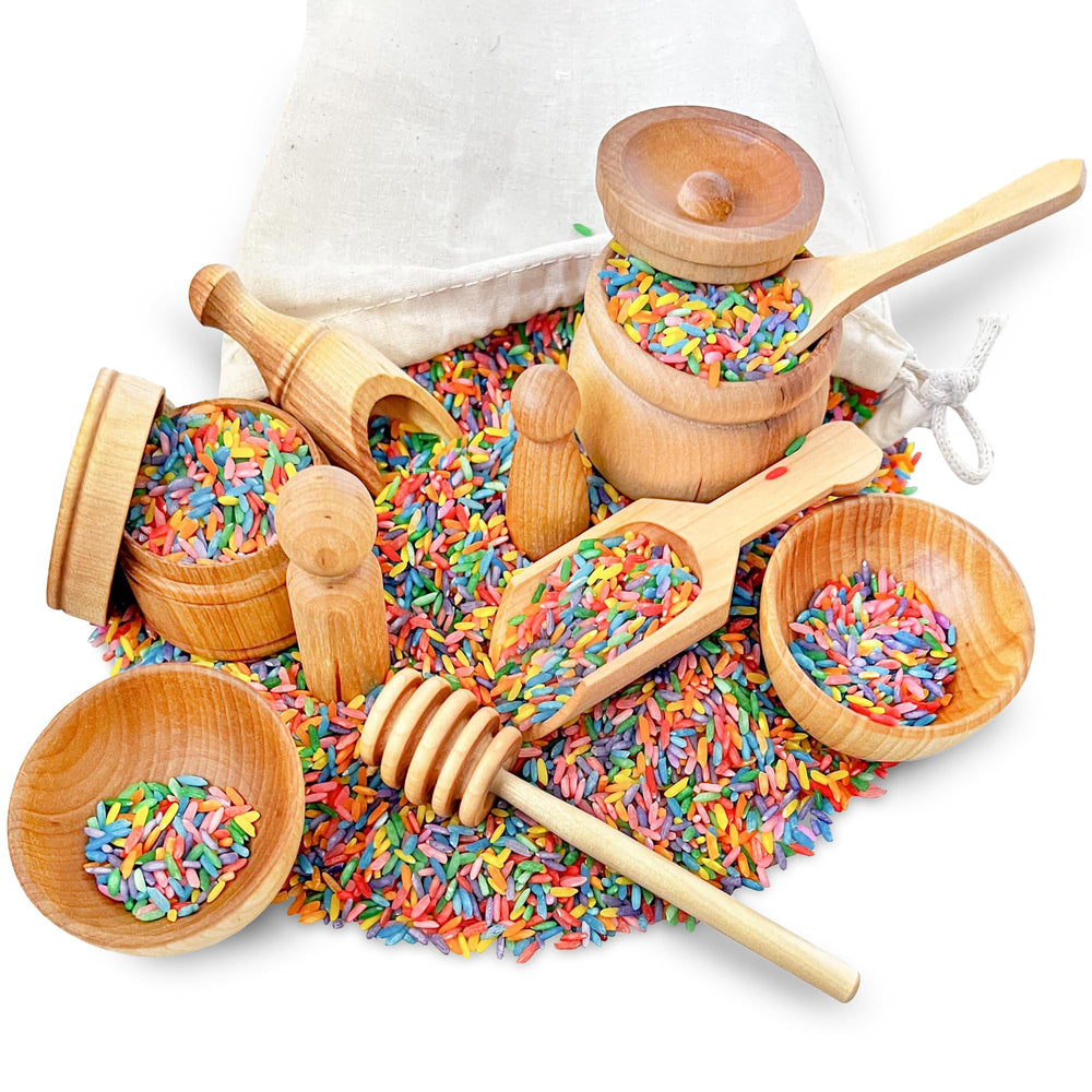 Sensory-N-Stuff wooden tool set scoops aid fine motor play.