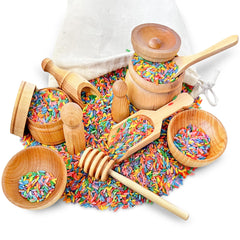 Sensory-N-Stuff wooden tool set scoops aid fine motor play.