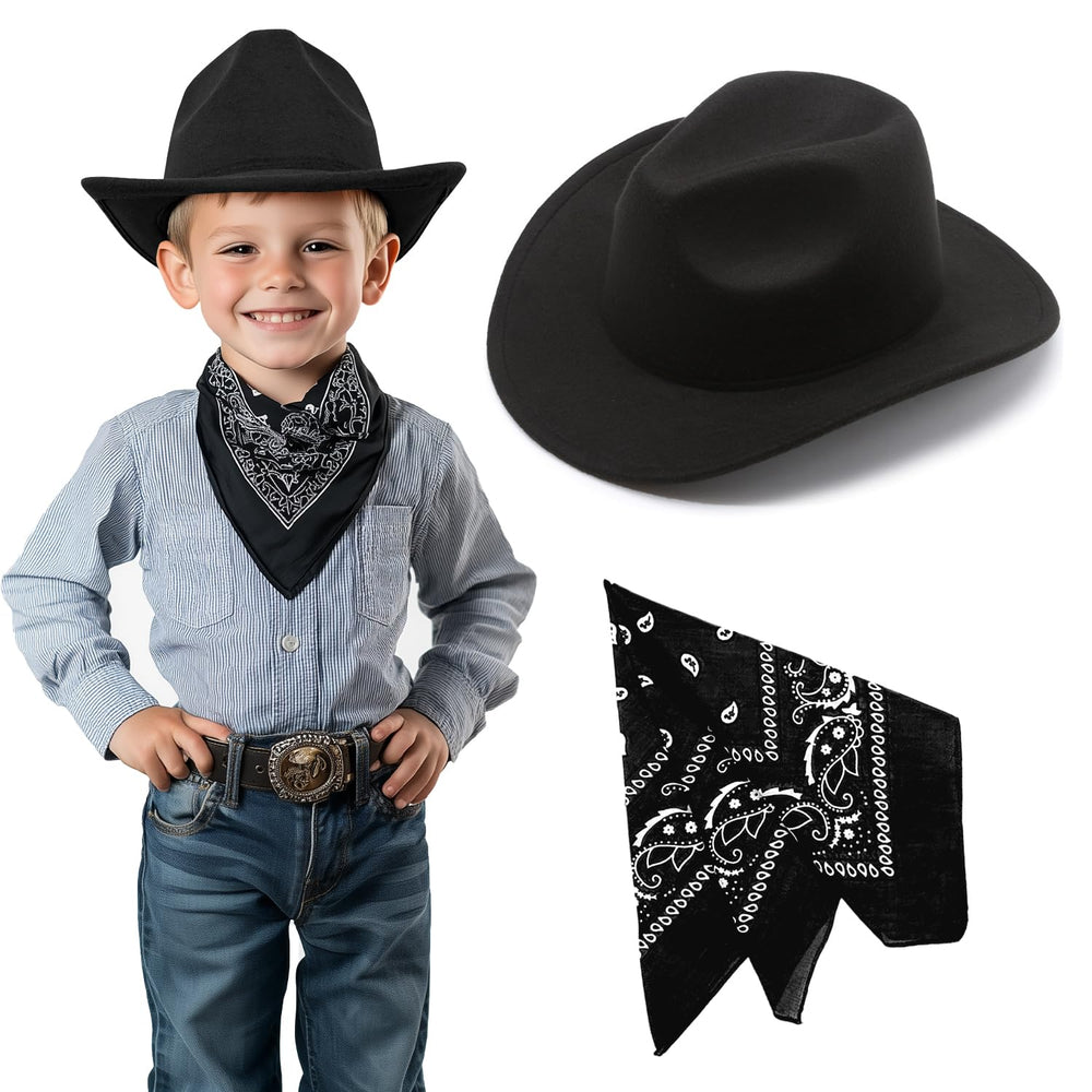 SeptCity kids cowboy hat in black close-up showing adjustable fit for comfort