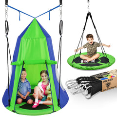 SereneLife 40-inch kids hanging tent swing green creates a cozy outdoor reading nook