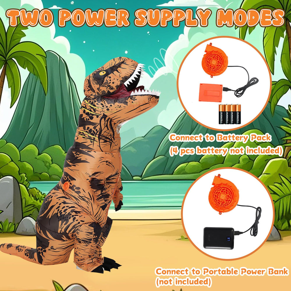 Servllcell inflatable dino costume fan and battery pack, essential for continuous inflation.