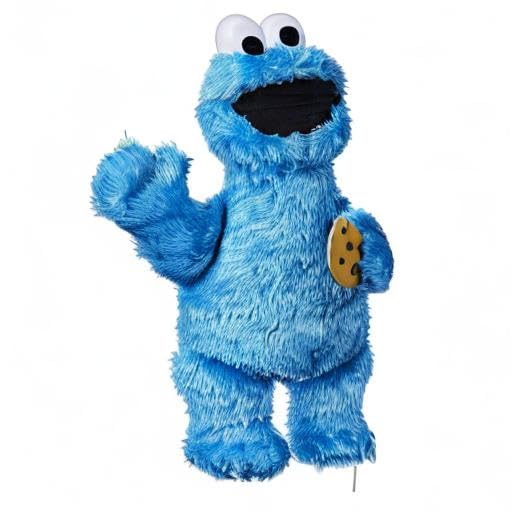 Sesame Street Cookie Monster plush, safe for ages 18 months and up.