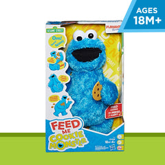 Sesame Street Cookie Monster plush, cookie-in-hand moment, beginner-friendly, promotes imaginative play.