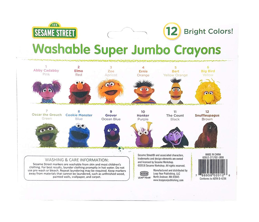 Sesame Street crayons in a resealable box, travel-friendly and classroom-ready.