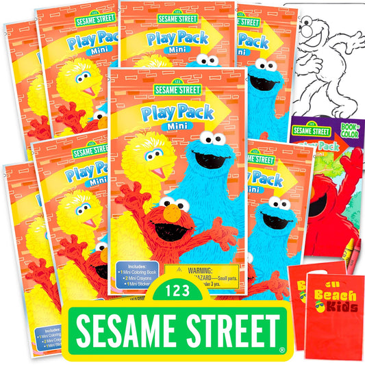 Sesame Street mini party favors set with coloring books and stickers for classroom rewards