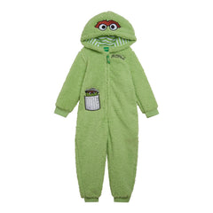Sesame Street Oscar the Grouch infant hooded coverall for cozy, easy dressing.
