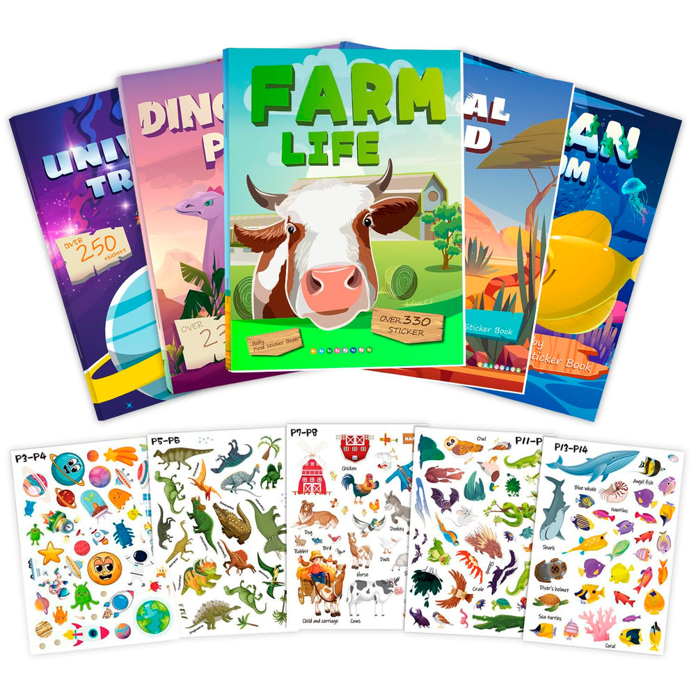 Sets of 5 Universe Travel sticker book cover encourages imaginative, screen-free play.