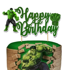 Seyal HLK Happy Birthday cake topper with green detailed illustration for festive cakes