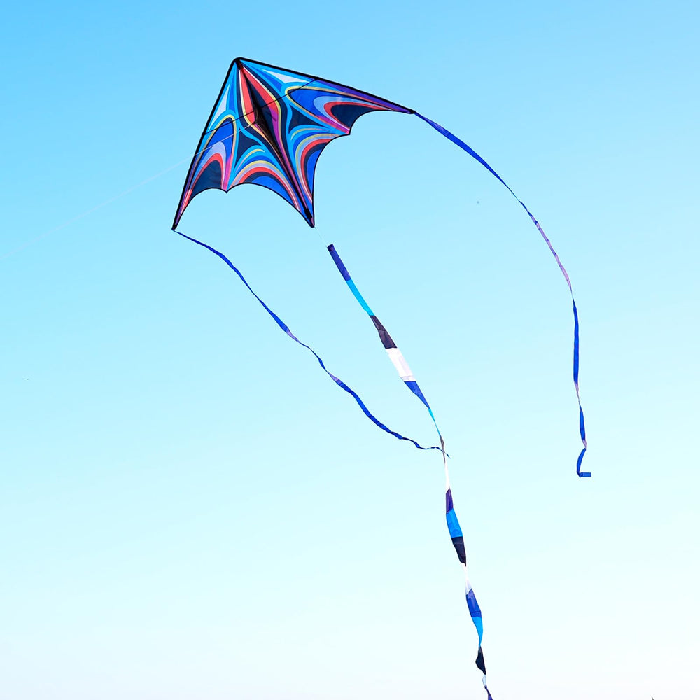 SGftre blue large delta kite ready for high-altitude flights.