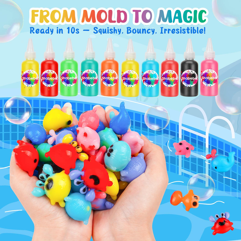 Shabebe glow-in-the-dark gels illuminate underwater creations after lights-out.
