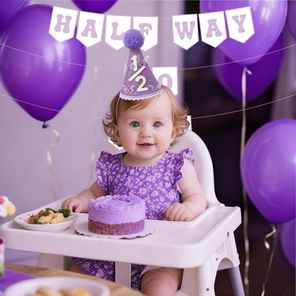 Shanmorine purple half-way to one banner enhances milestone decor.