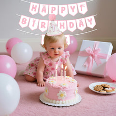 Shanmorine pre-strung banner for 'HAPPY 1st BIRTHDAY ONE' makes decor setup easy.