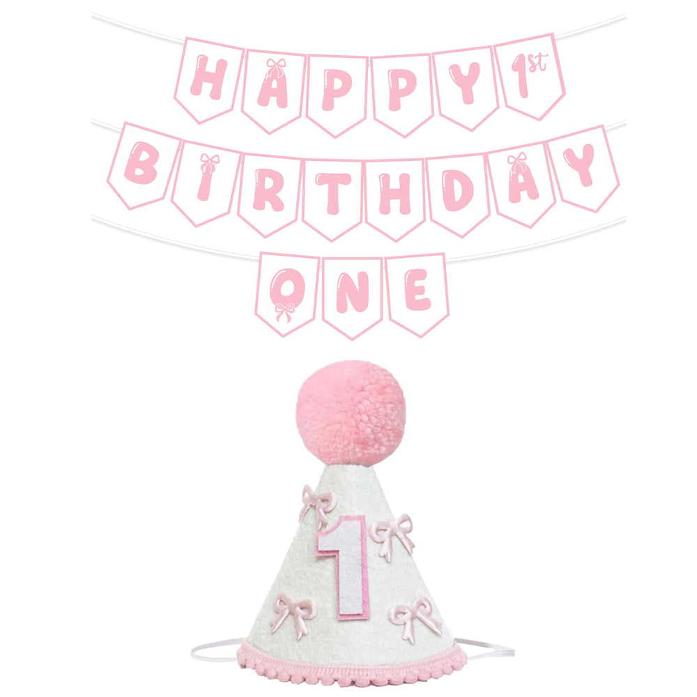 Shanmorine pink bow 1st birthday hat enhances baby’s photo moments.
