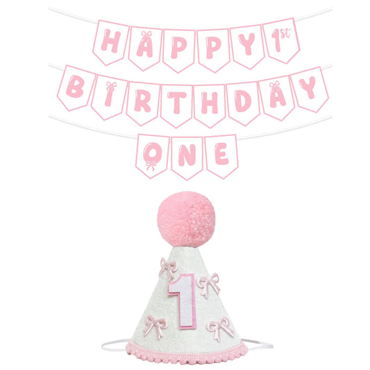 Shanmorine pink bow 1st birthday hat enhances babyβs photo moments.