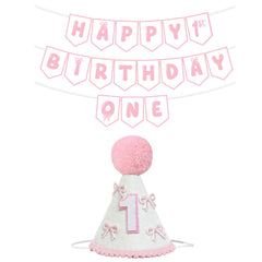 Shanmorine pink bow 1st birthday hat enhances baby’s photo moments.