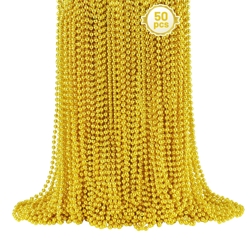 SHAOQINLIN gold bead necklace pack of 50 for festive decoration and party favors.