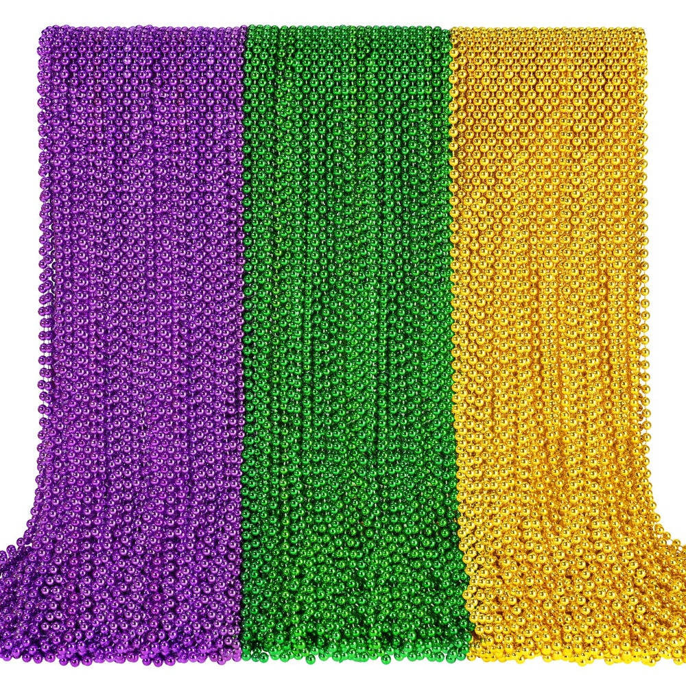 SHAOQINLIN gold Mardi Gras beads necklace close-up for vibrant party decor.